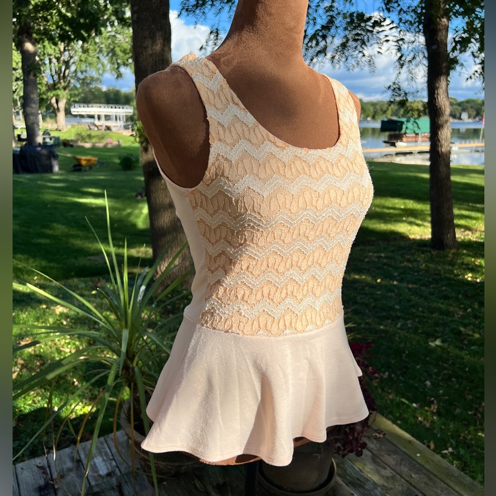 Elegant Cream and Peach  Sleeveless Peplum Top
